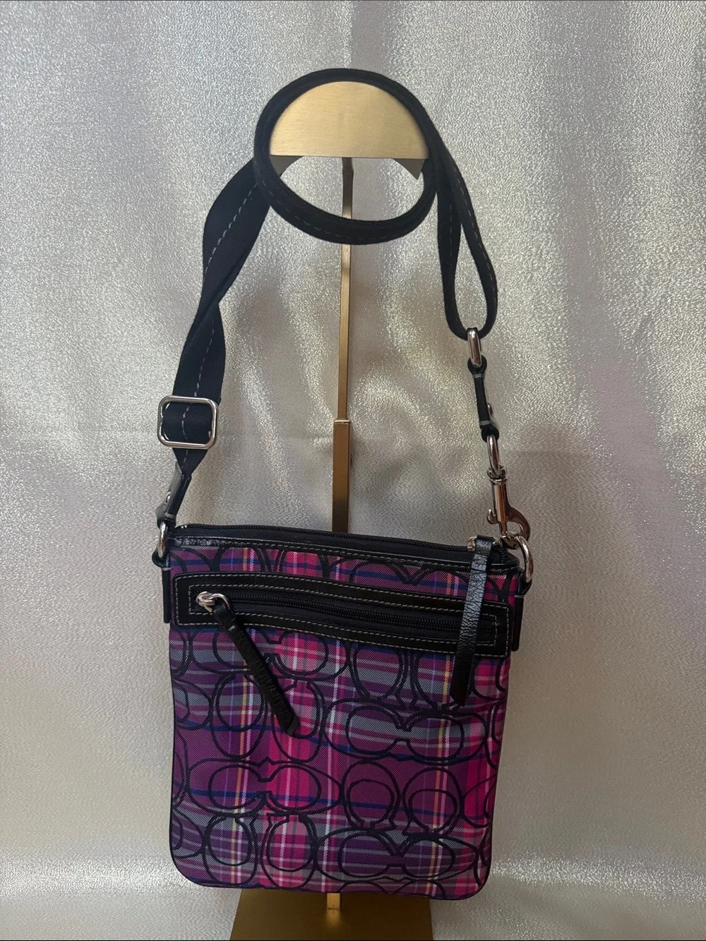Coach Women’s Crossbody Bag in Purple Pink Plaid